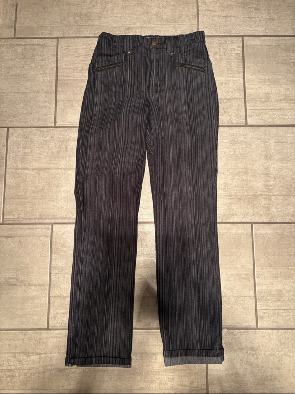 Striped Straight-Leg Pants in Dark Navy/Black